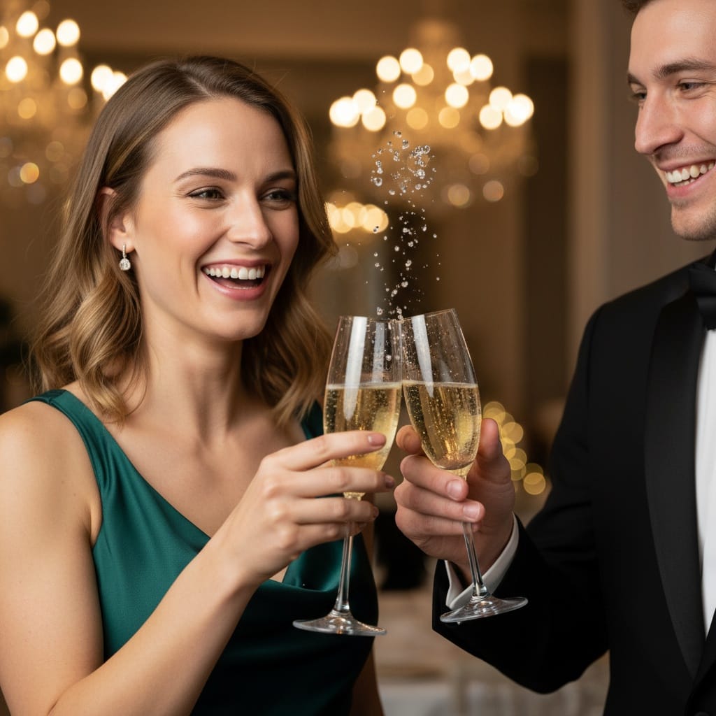athletic white woman champagne toast celebration 81765103