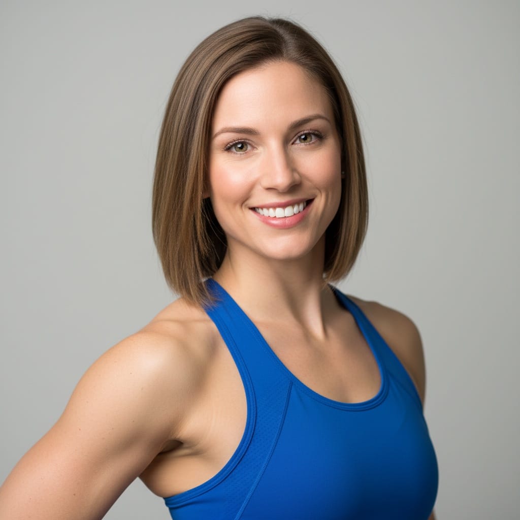 athletic white woman clean studio headshot 81953281