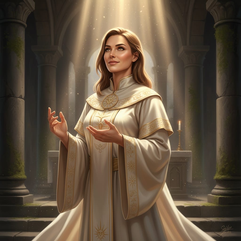 athletic white woman cleric temple blessing 22603627