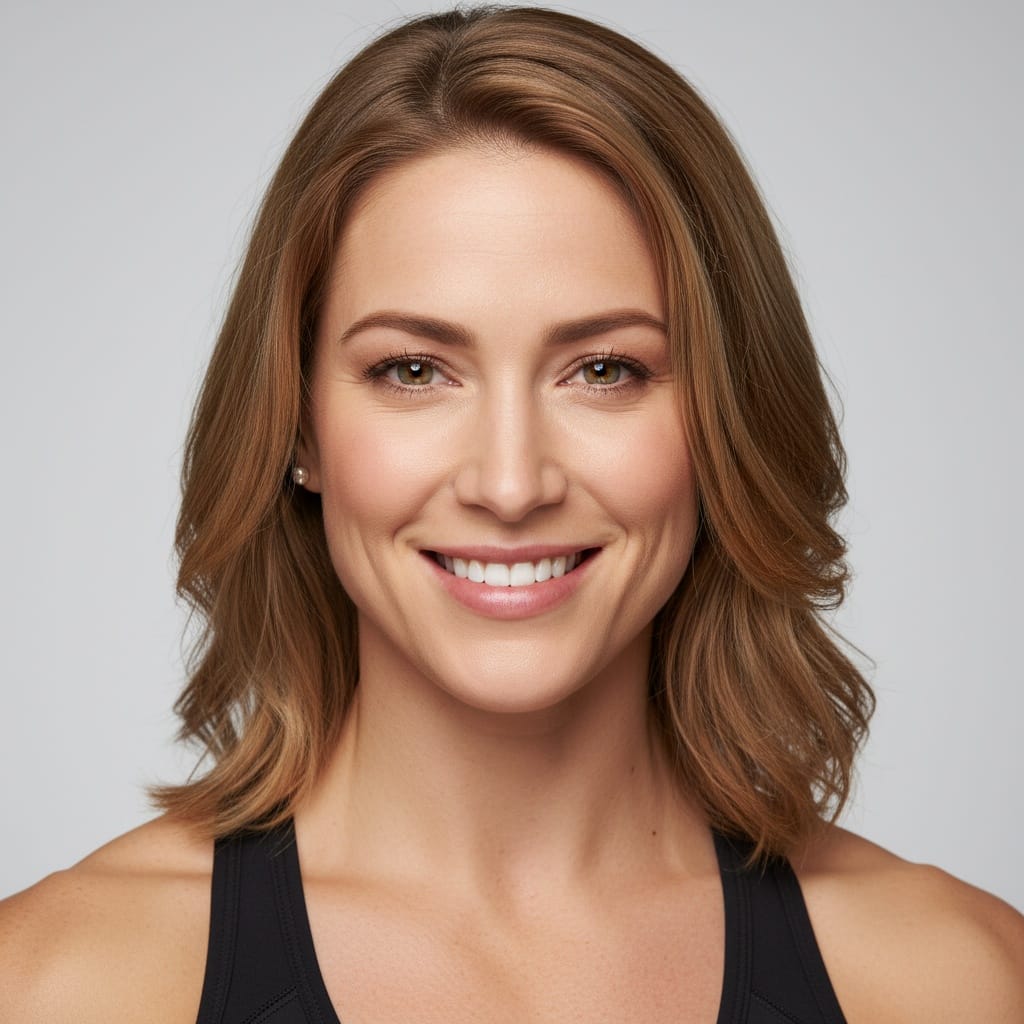 athletic white woman close up genuine smile 25600029