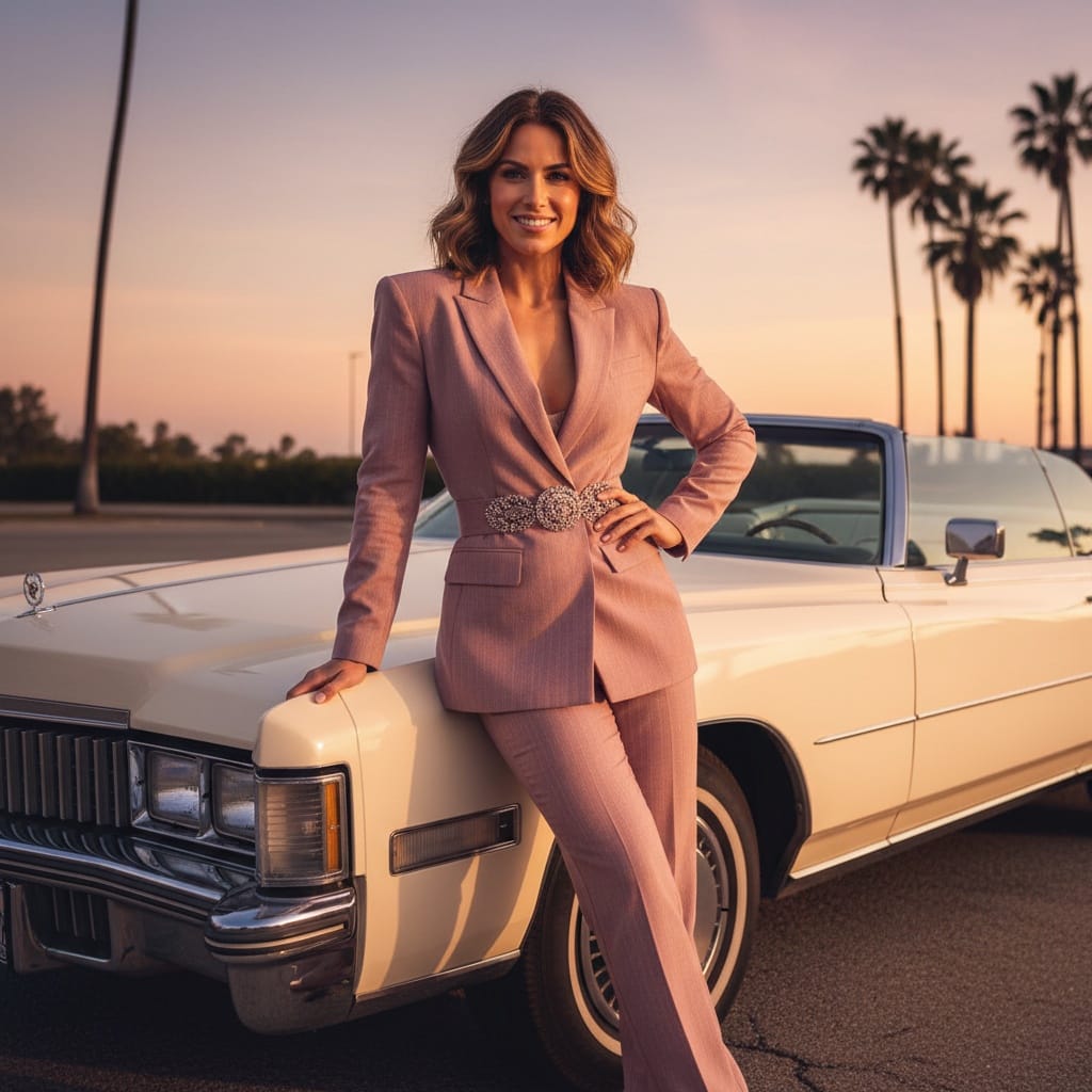 athletic white woman convertible sunset glamour 55958496