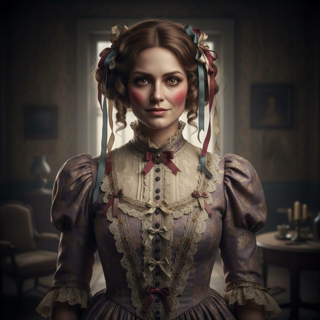 athletic white woman creepy doll character 77221017
