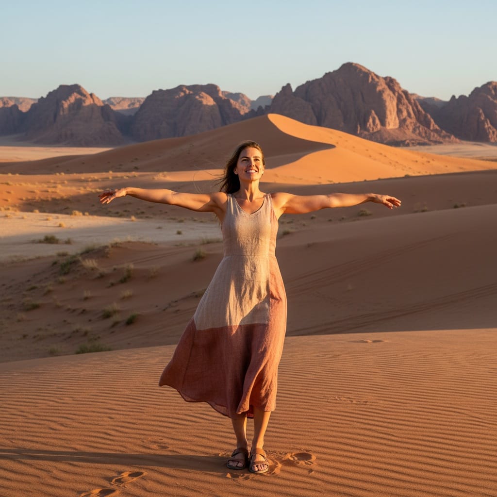athletic white woman desert adventure landscape 34771532