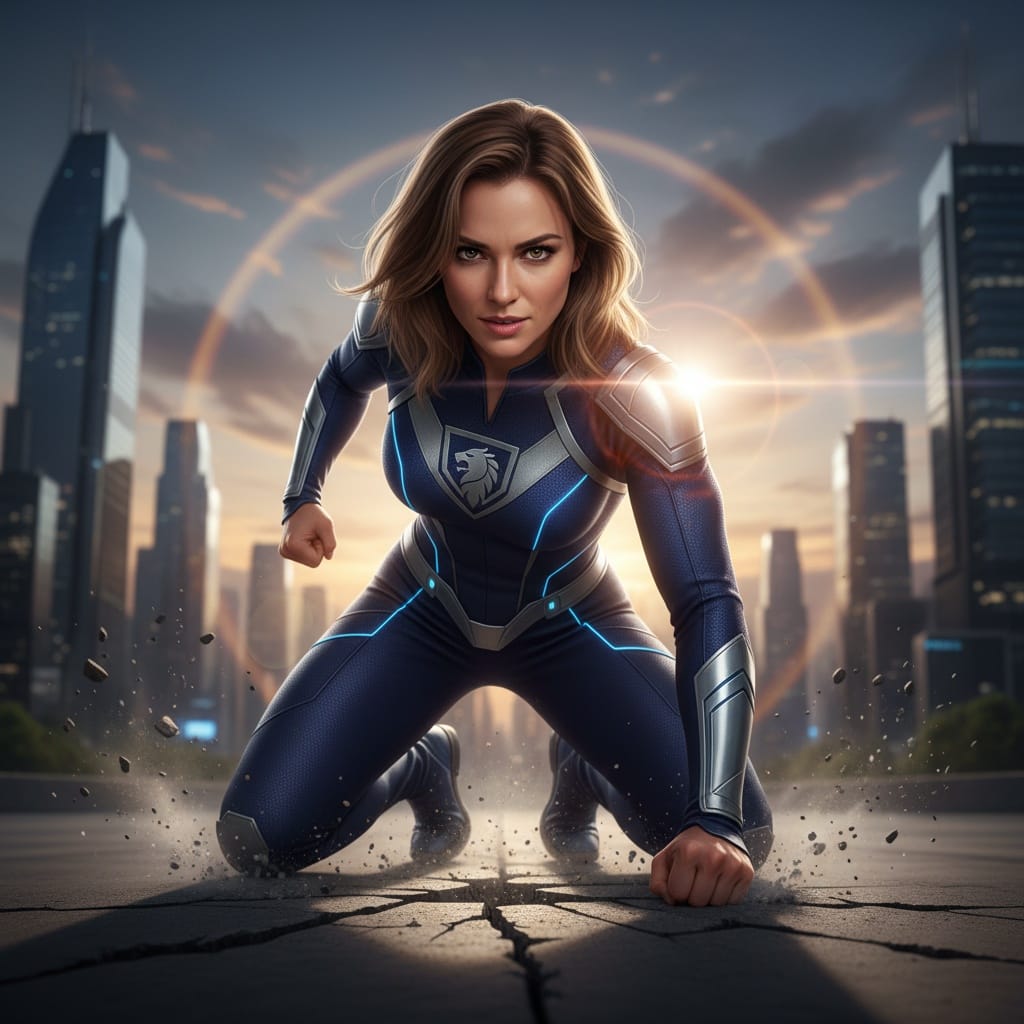 athletic white woman dramatic landing pose 32815231