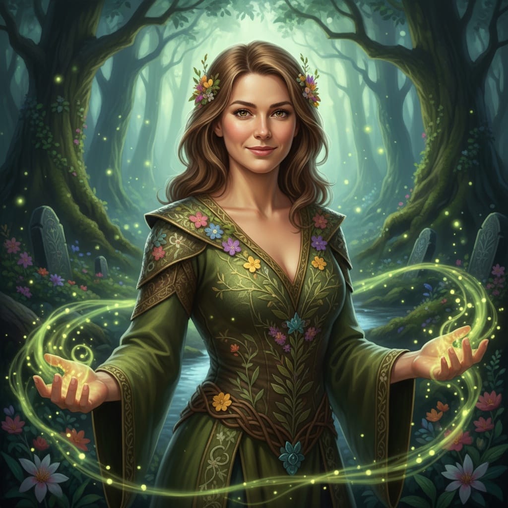 athletic white woman druid nature magic 88778913