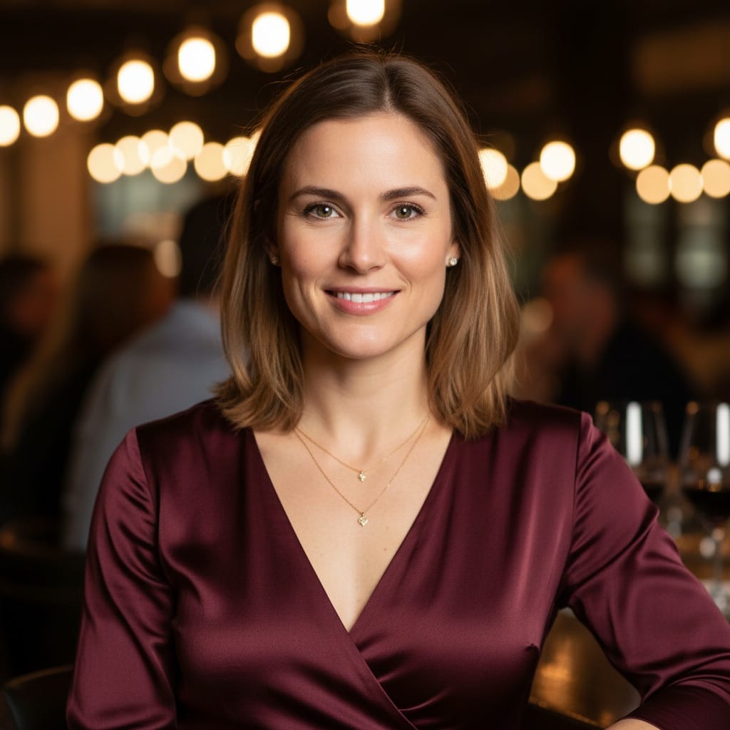 athletic white woman elegant wine bar setting 30287906
