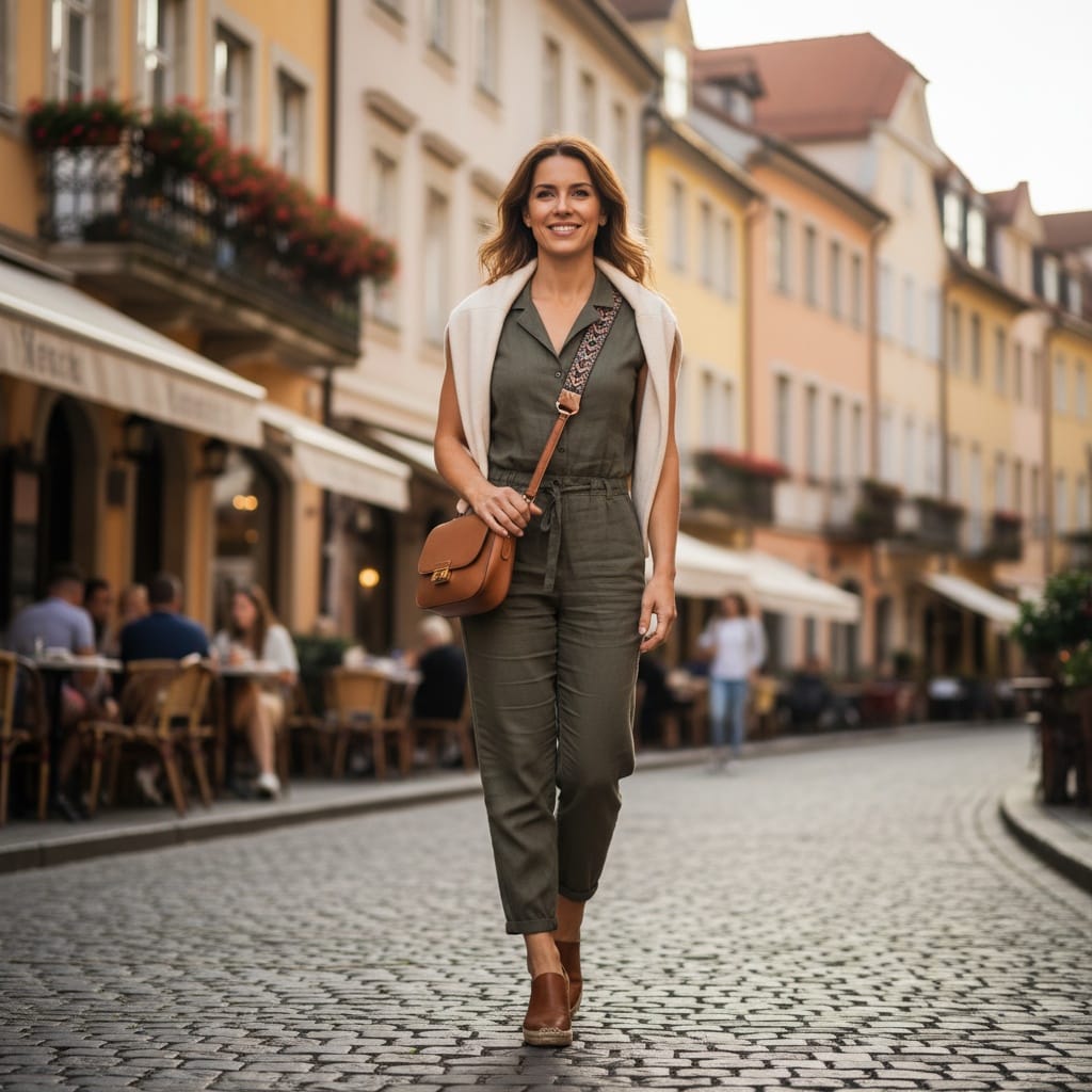 athletic white woman european cobblestone street 23607962
