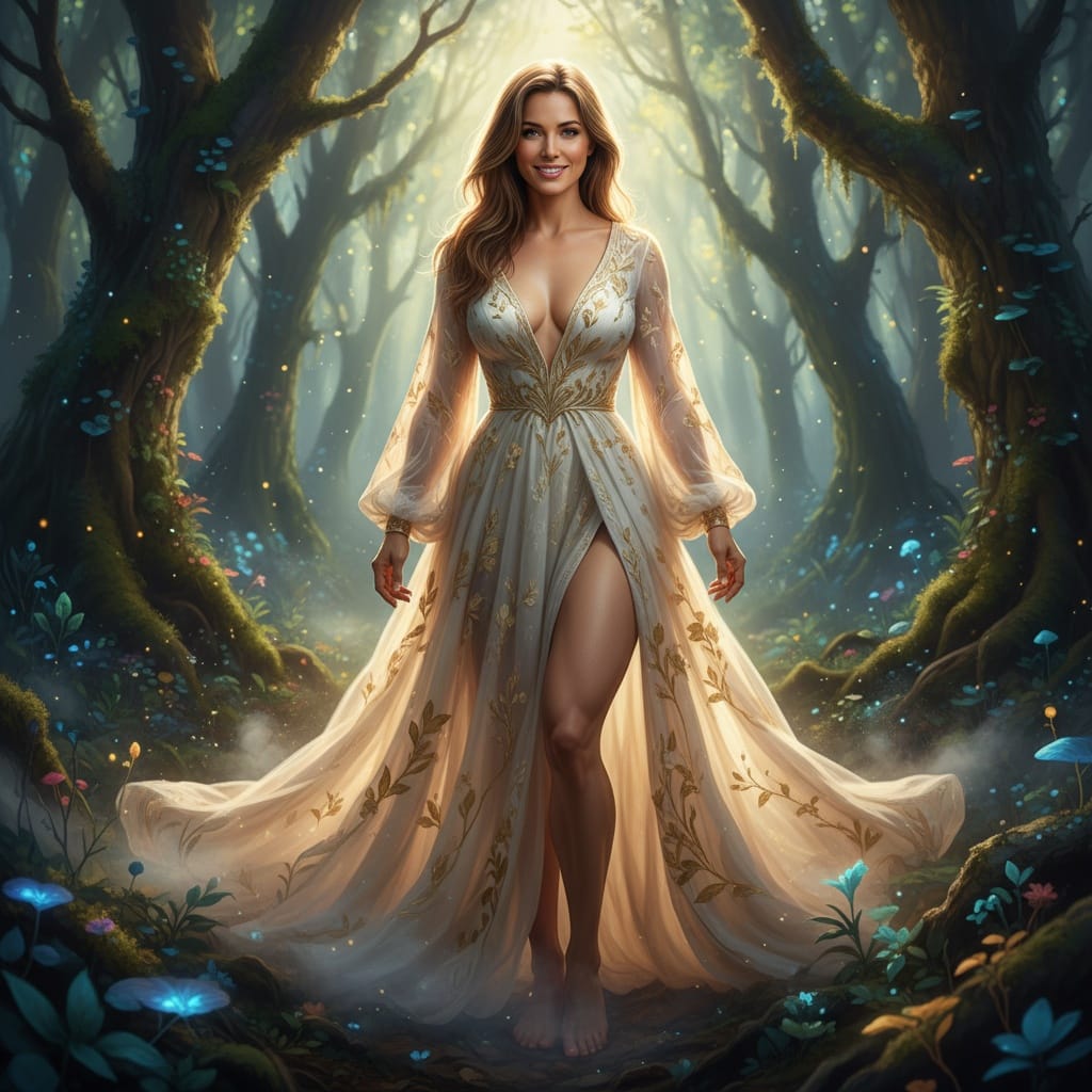 athletic white woman fantasy forest setting 21353335