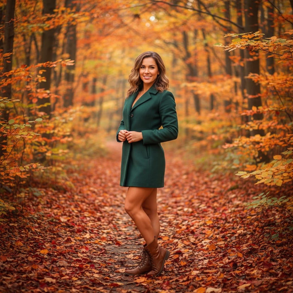 athletic white woman forest trail fall colors 99978344