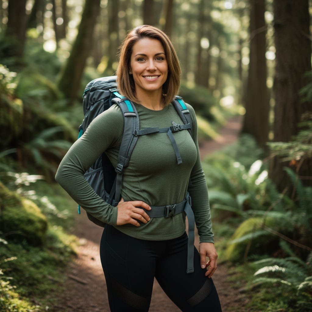 athletic white woman forest trail portrait 21094001