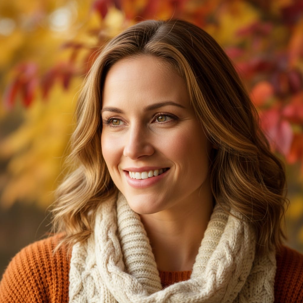 athletic white woman grateful close up thanksgiving 58102392
