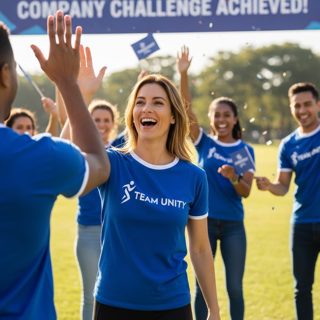 athletic white woman group celebration high five 55850857