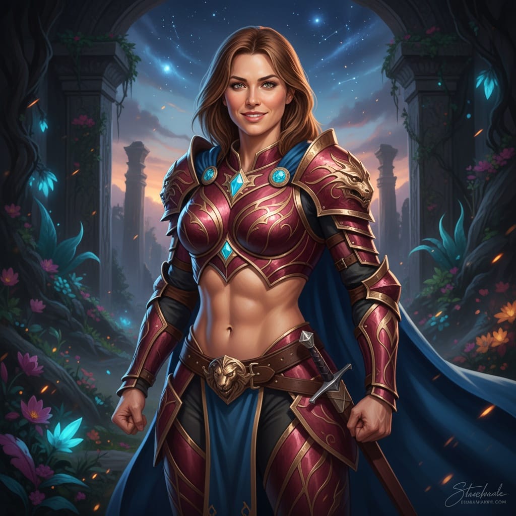 athletic white woman heroic pose dramatic lighting 57667491