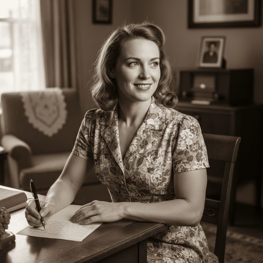 athletic white woman home front letter writing 11880133