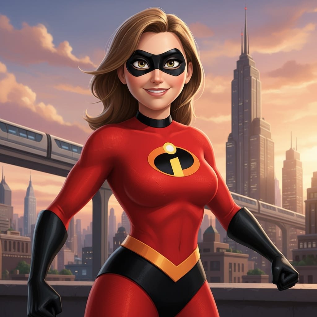 athletic white woman incredibles superhero suit 43984742