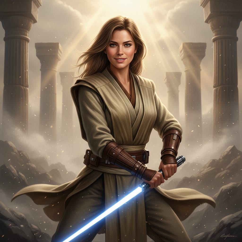 athletic white woman jedi knight portrait 88612631