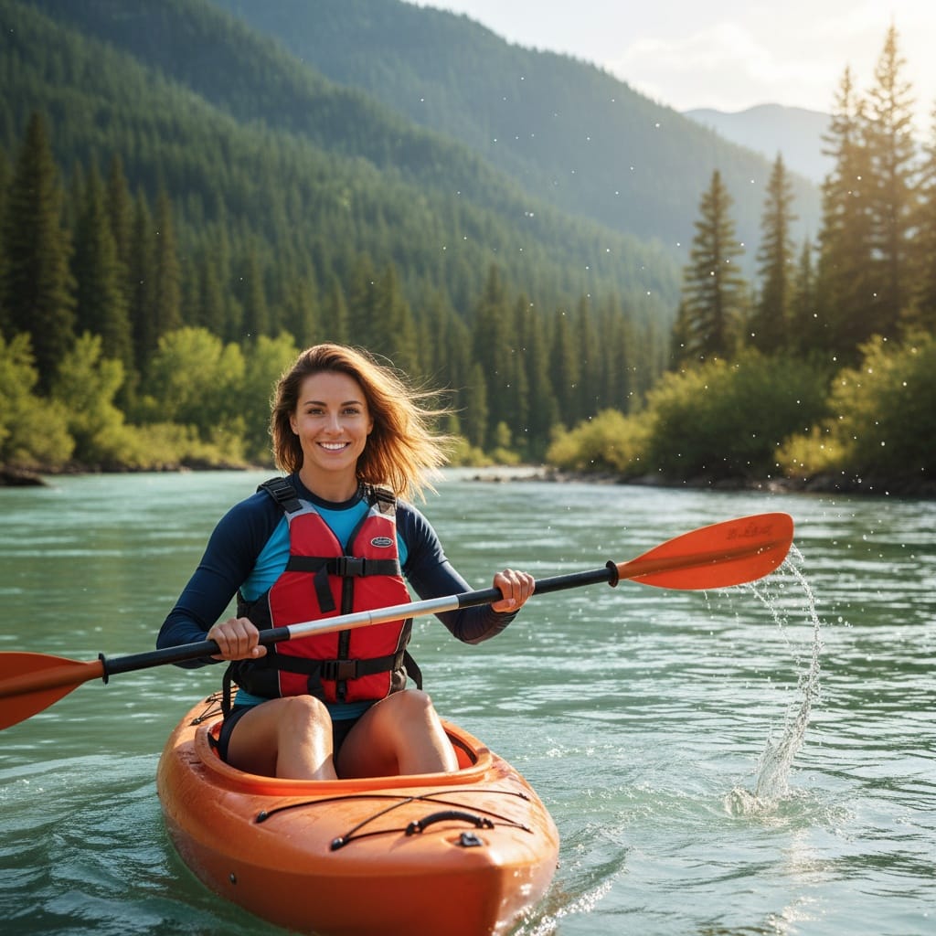 athletic white woman kayak water adventure 45879505