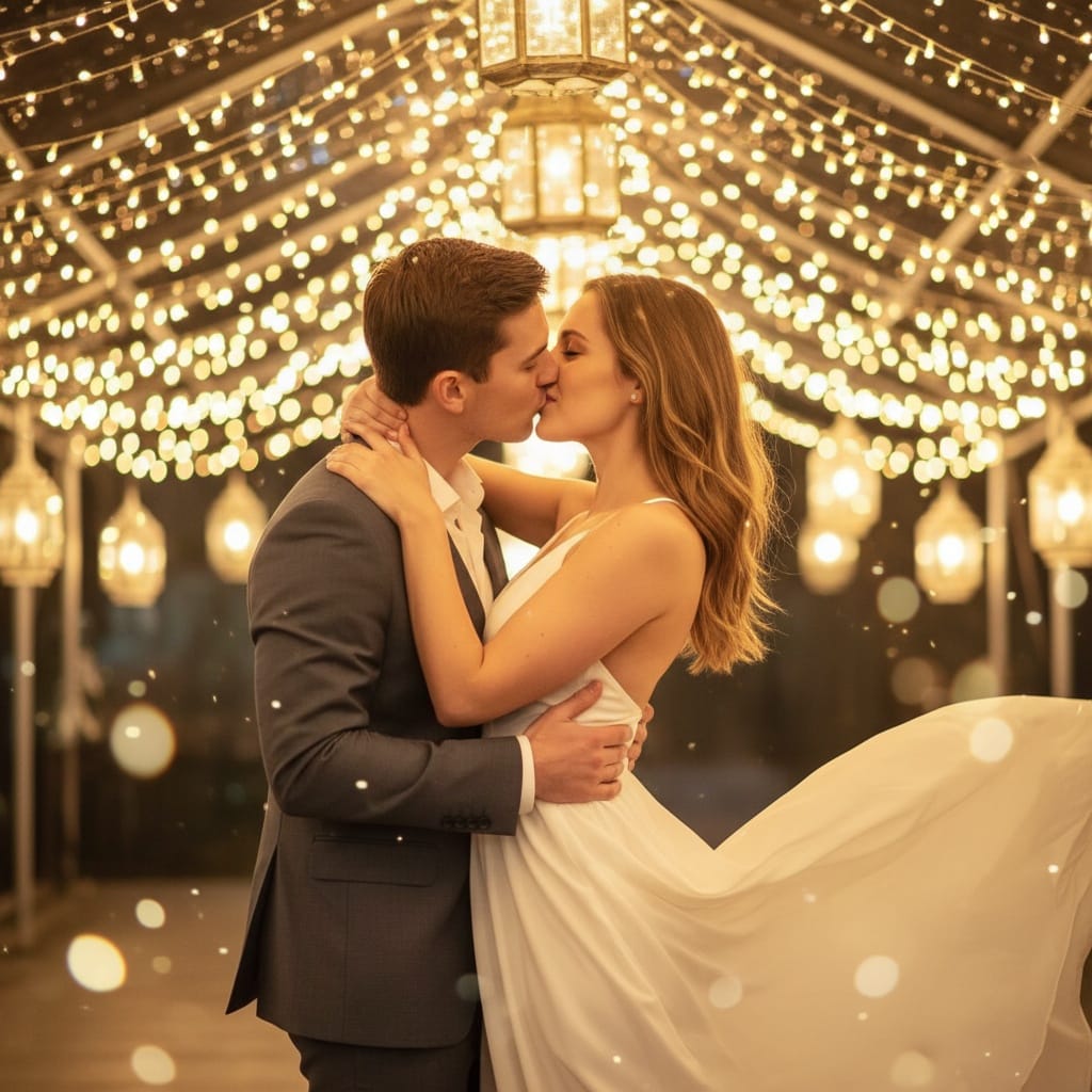 athletic white woman kissing under lights 10787527