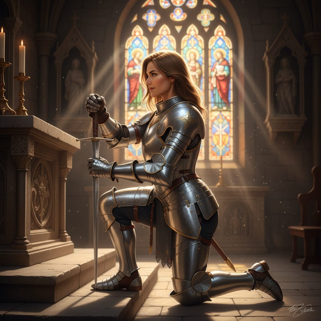 athletic white woman kneeling sword ceremony 51170218