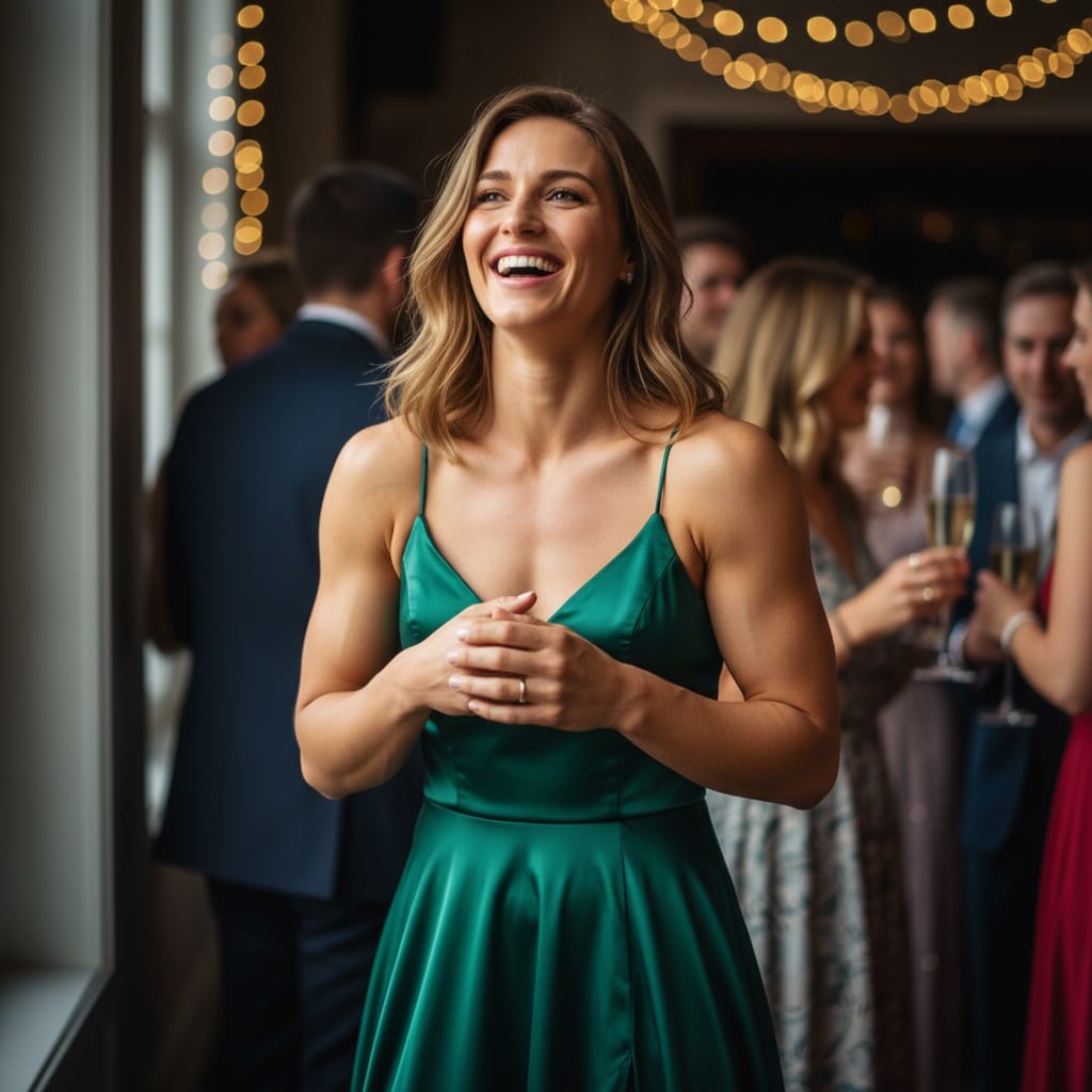 athletic white woman laughing candid moment 94577404