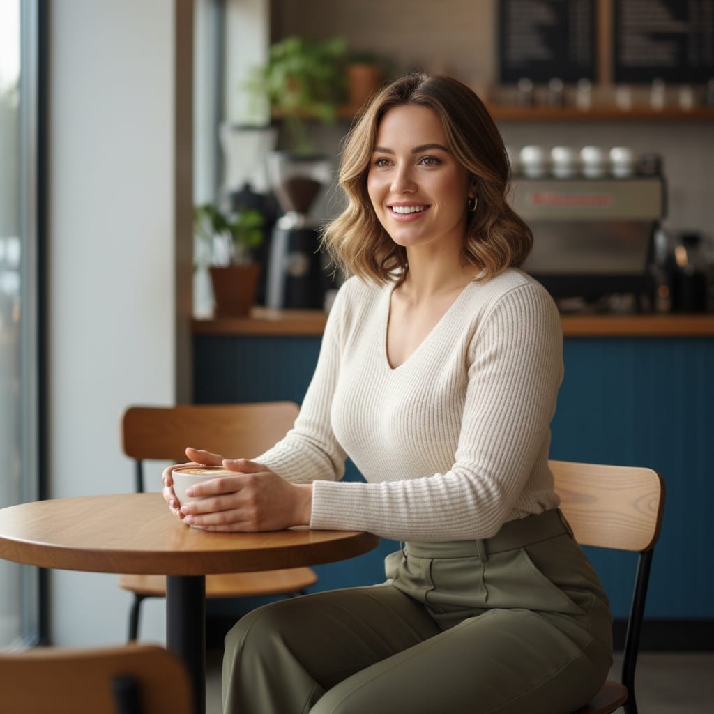 athletic white woman lifestyle coffee shop casual 42645082