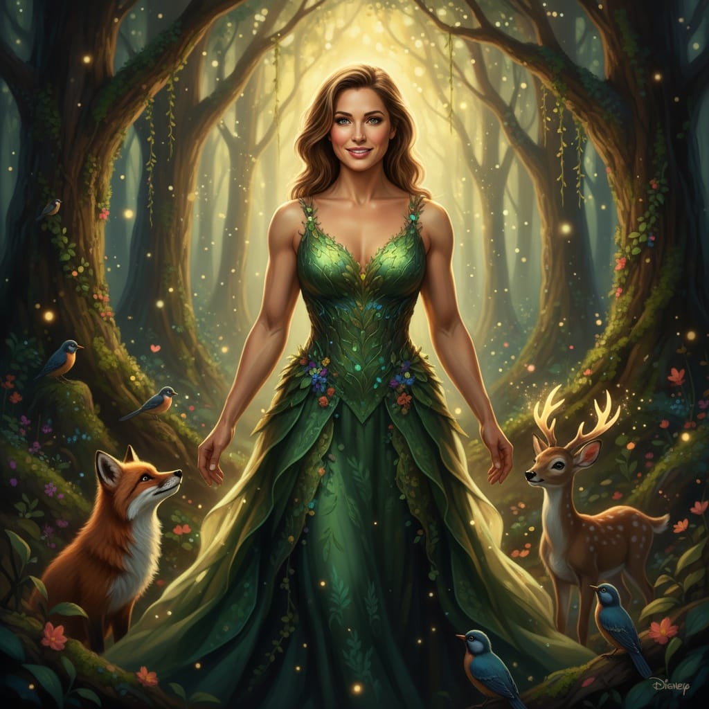 athletic white woman magical woodland scene 68657508