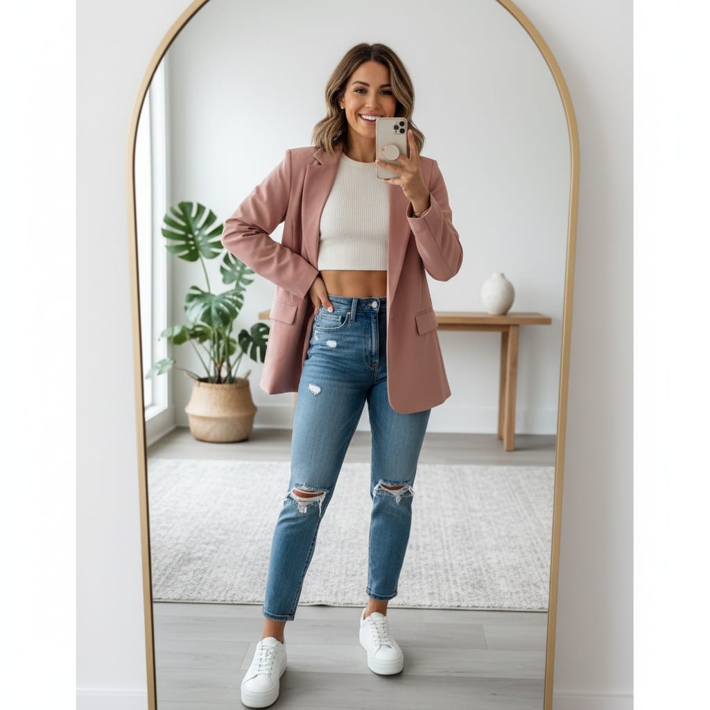 athletic white woman mirror selfie style outfit 59493852