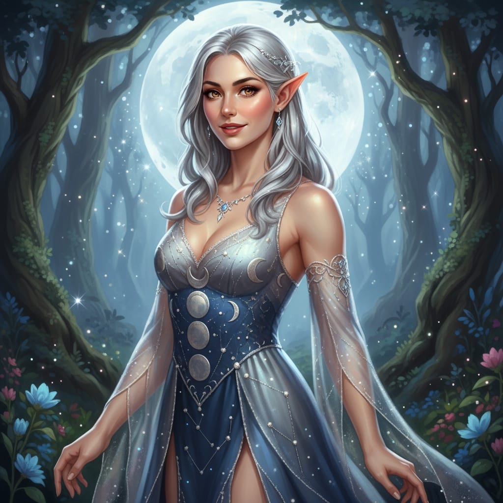 athletic white woman moon elf night 68024421