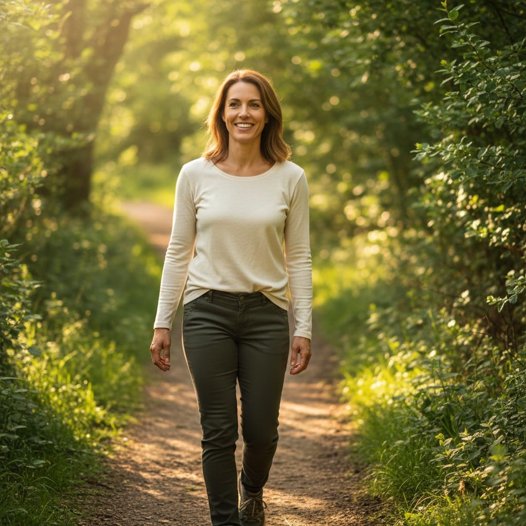 athletic white woman outdoor nature walk 77284344