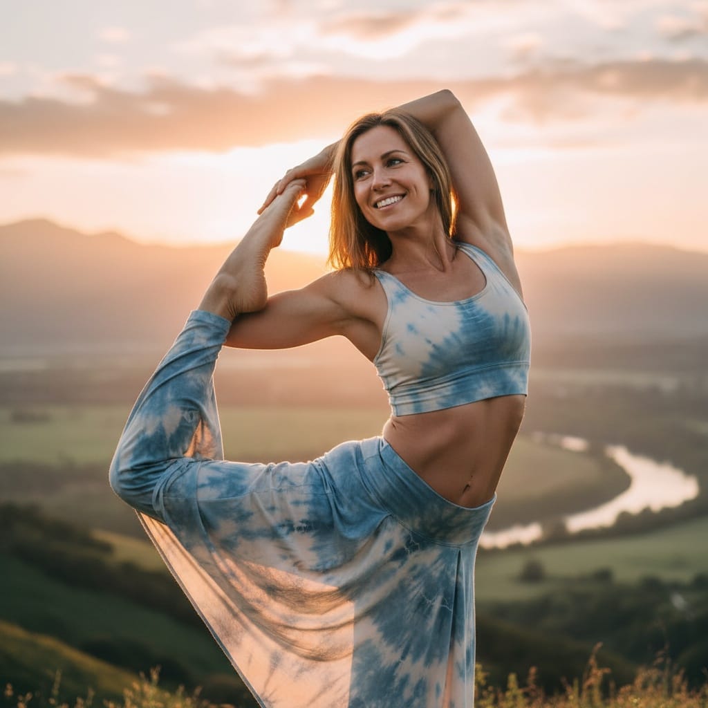 athletic white woman outdoor sunrise practice 15442225