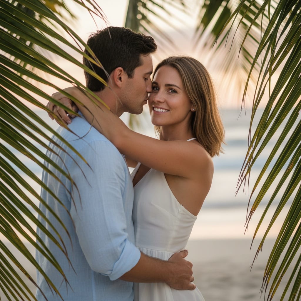 athletic white woman palm tree kissing 14076903