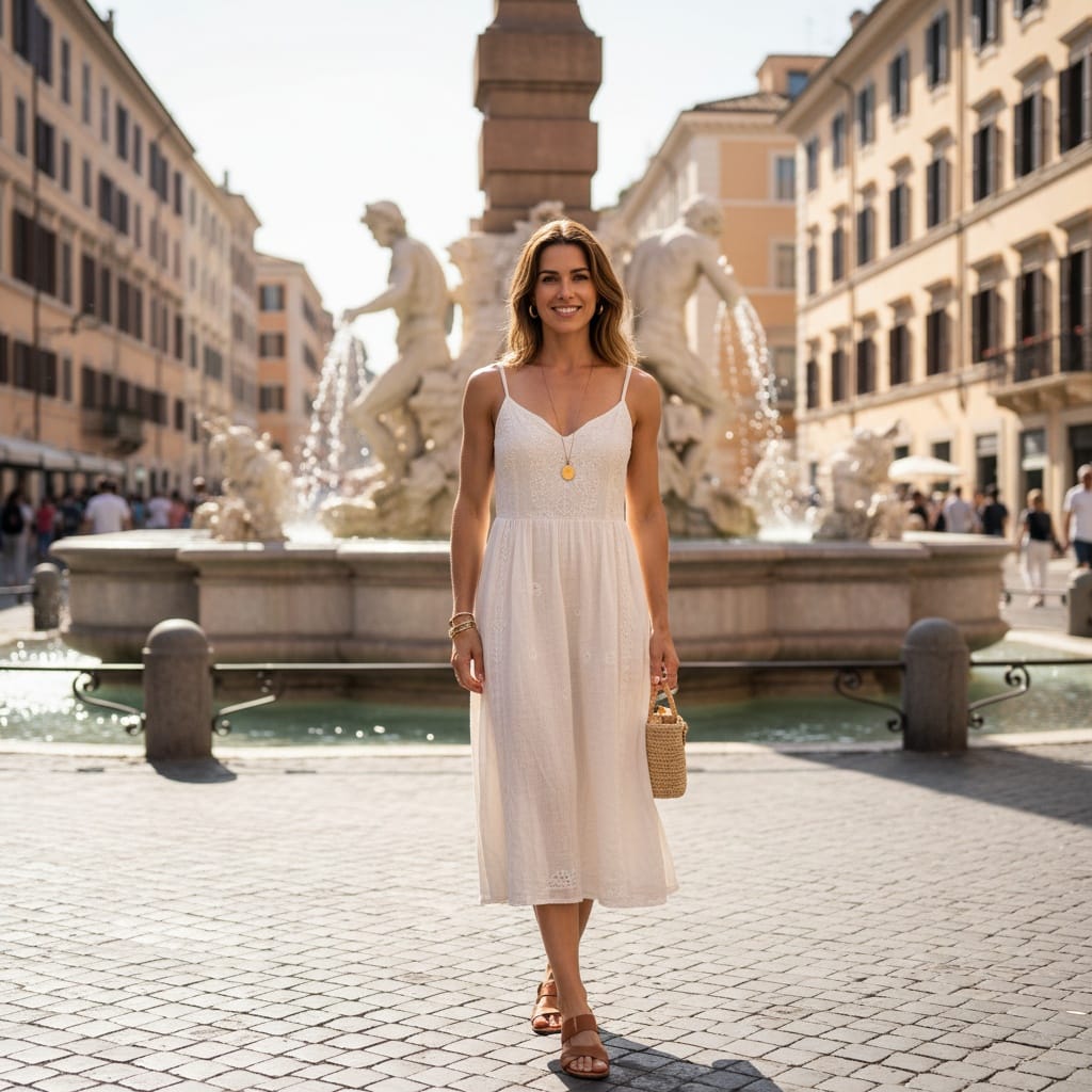athletic white woman piazza navona fountain 43700167