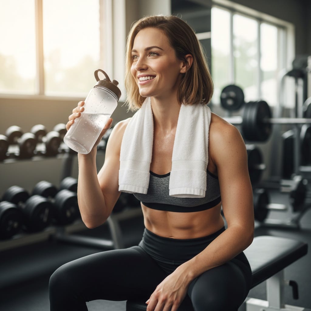 athletic white woman post workout authentic 21883688