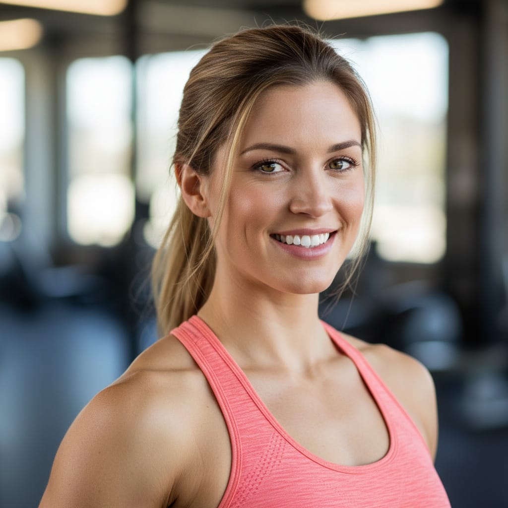 athletic white woman professional trainer headshot 80561371