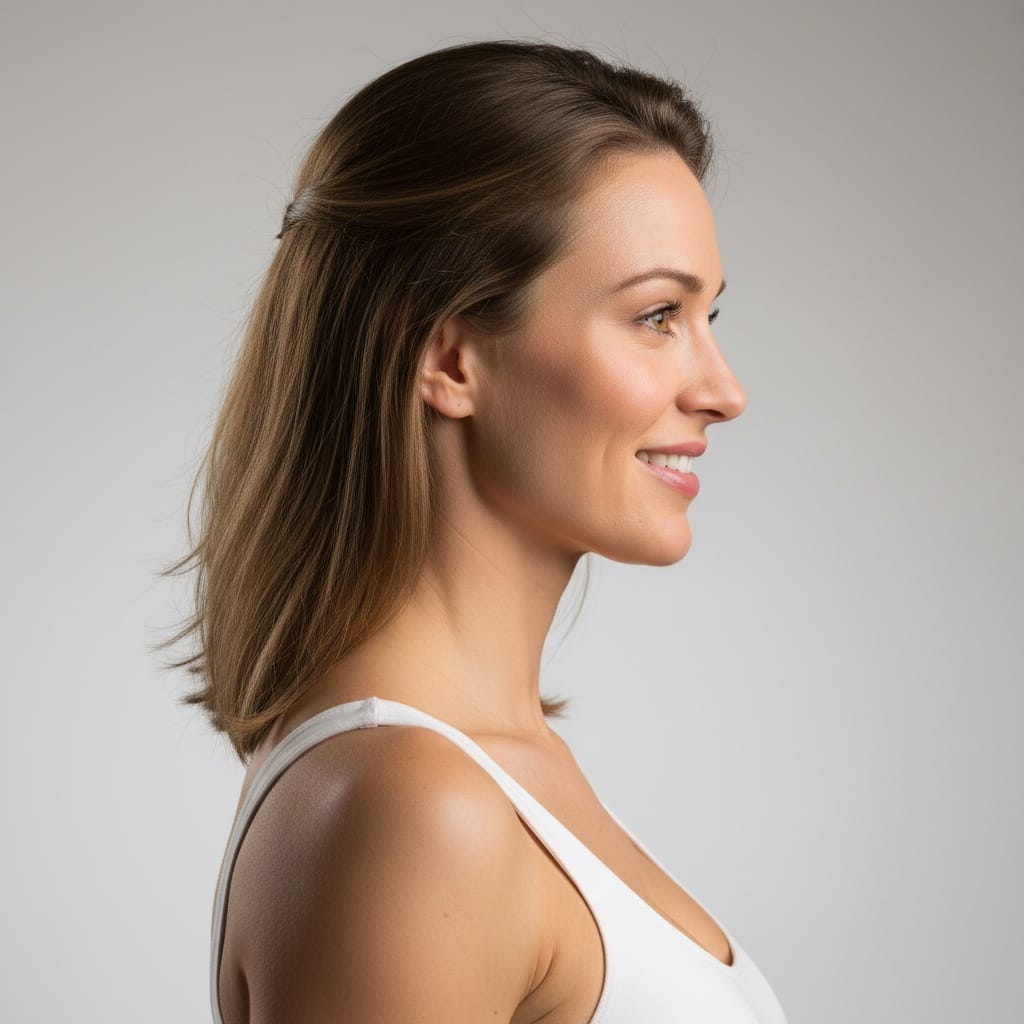 athletic white woman profile side angle 86381172
