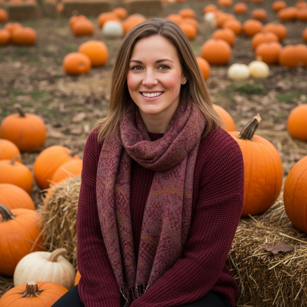 athletic white woman pumpkin patch portrait 37705370