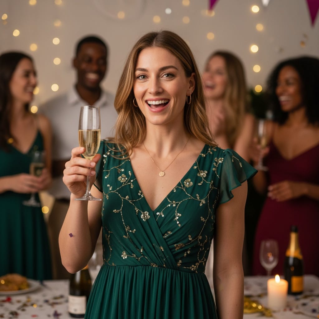 athletic white woman raising champagne toast 94181154