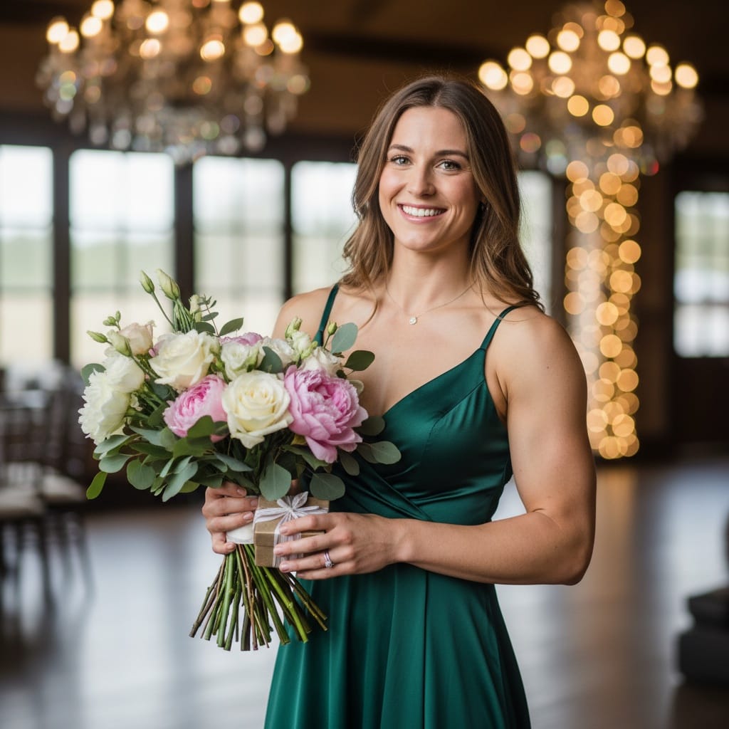 athletic white woman receiving flowers gift 28653423