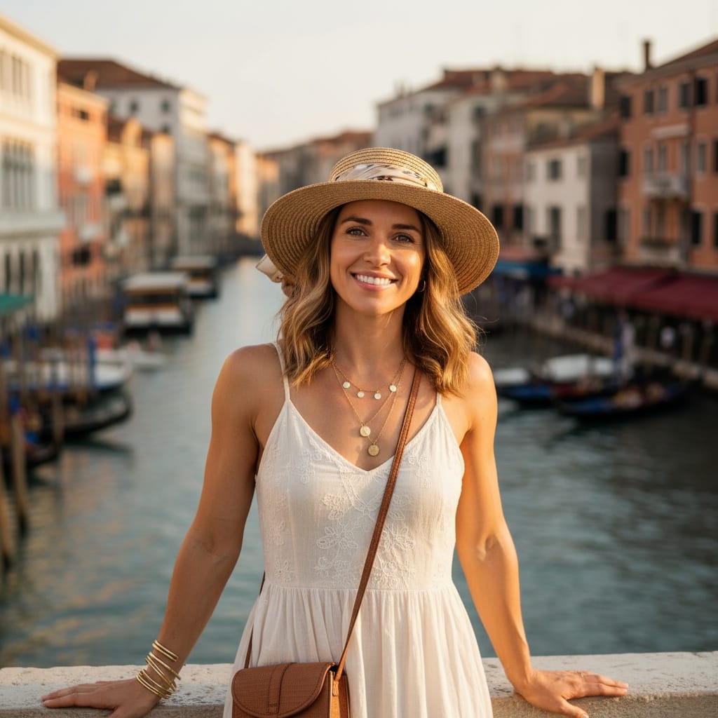 athletic white woman rialto bridge portrait 23102297