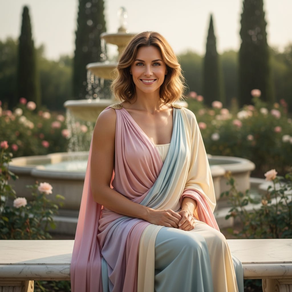 athletic white woman roman villa garden 59983485