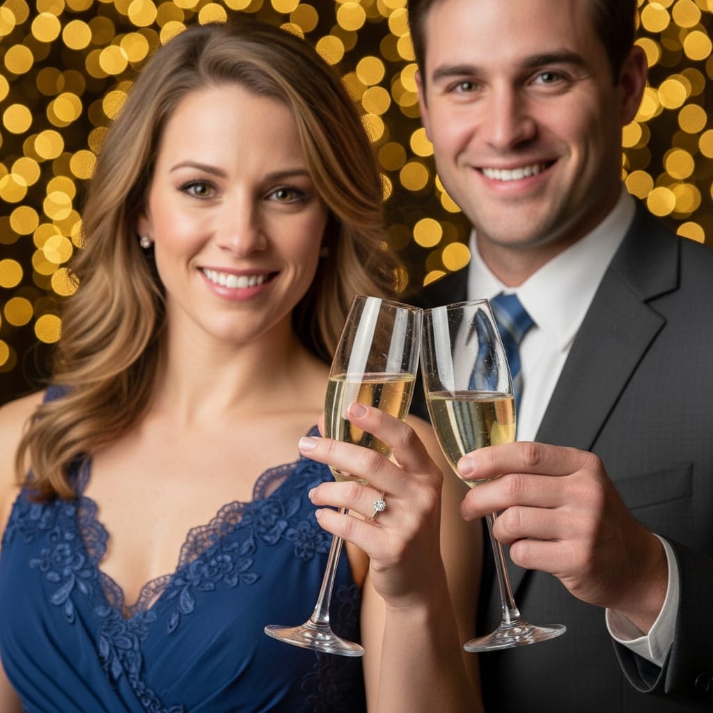 athletic white woman romantic champagne toast 67368909