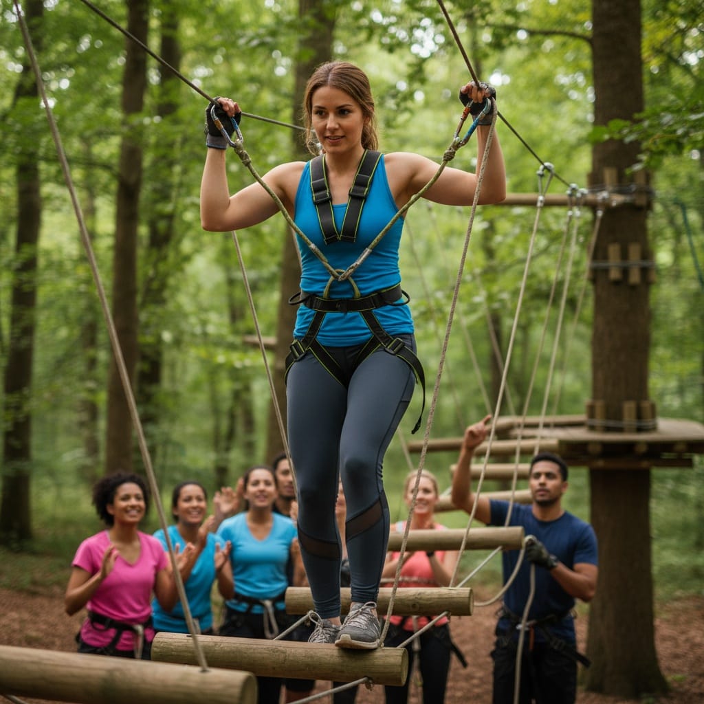 athletic white woman rope course adventure 82466513