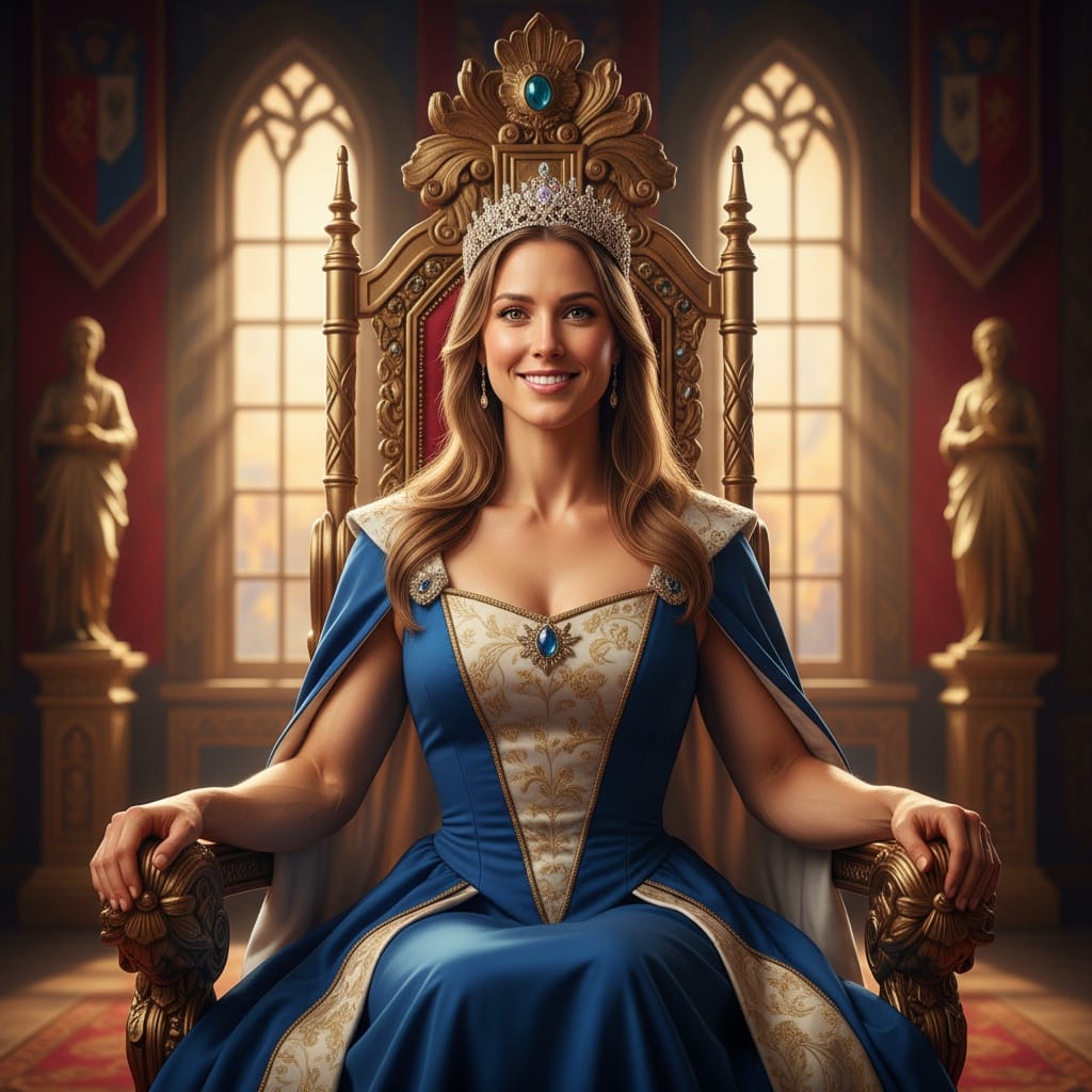 athletic white woman royal throne room 52651015