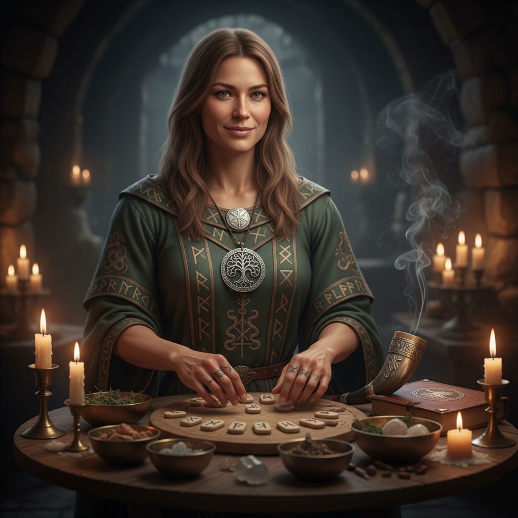 athletic white woman runes mystic ritual 28789236