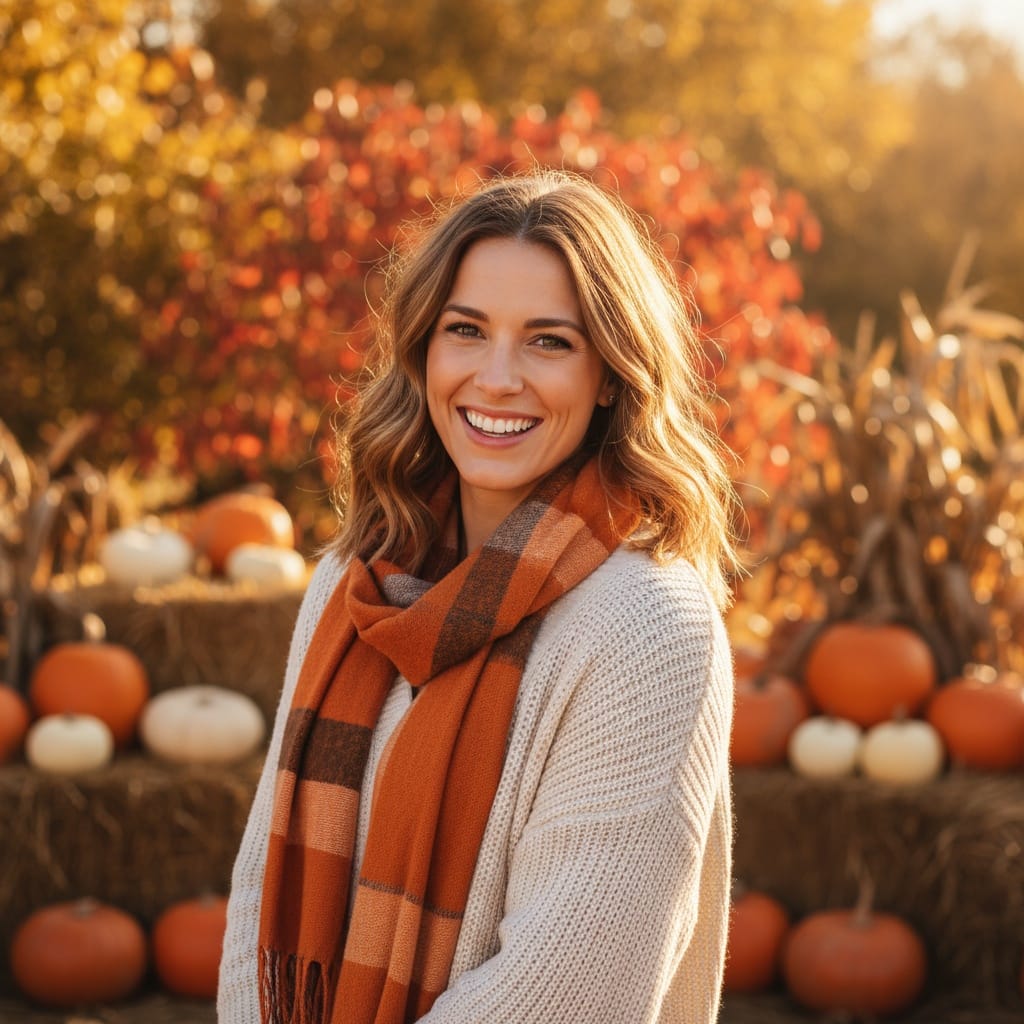 athletic white woman rustic autumn outdoor portrait 95114073