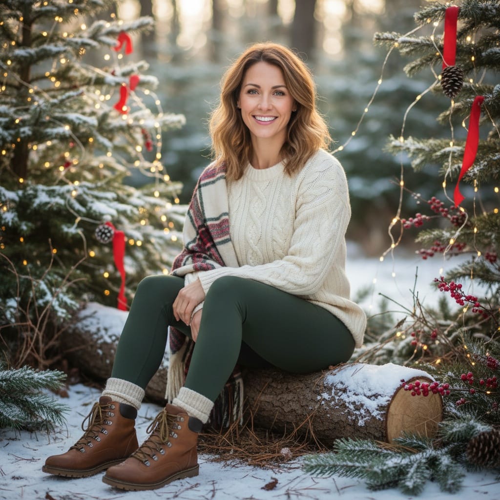 athletic white woman rustic woodland christmas 50668102