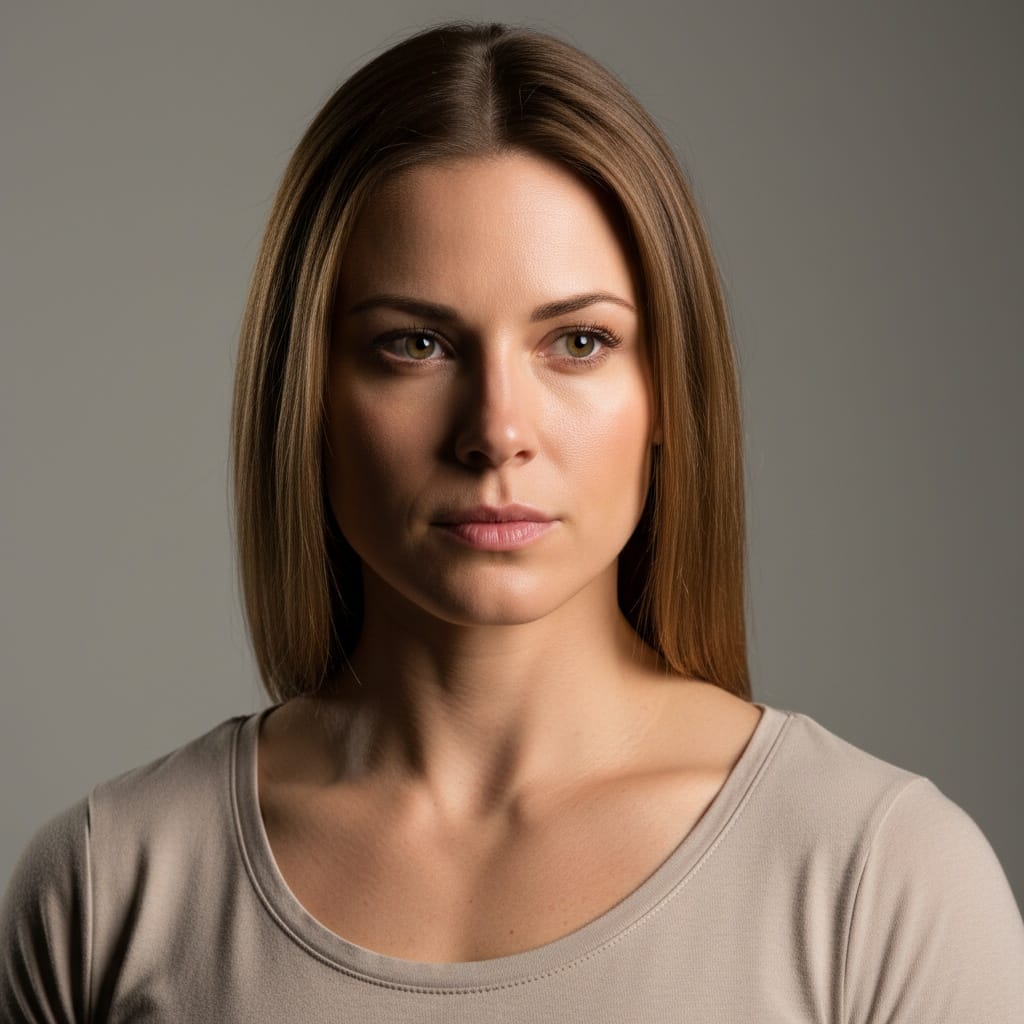 athletic white woman serious character study 87083591
