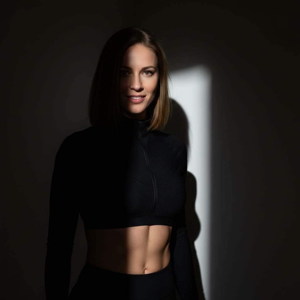 athletic white woman shadowy corner lurking 46826201