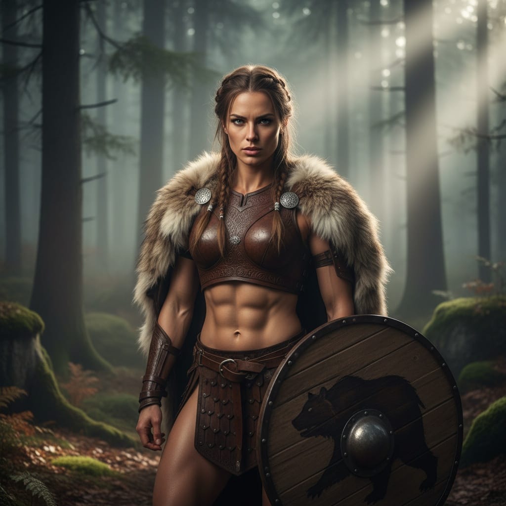 athletic white woman shield warrior portrait 71973972