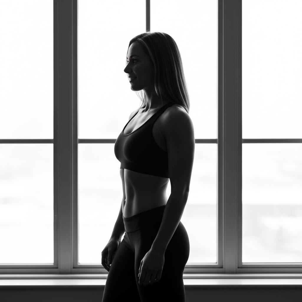athletic white woman silhouette backlit window 17697098
